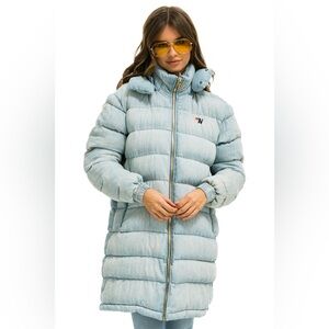 🔮RARE🔮🎸AVIATOR NATION🎸SKY BLUE DENIM PUFFER LONG TREKKER JACKET - SUPER LIGHT